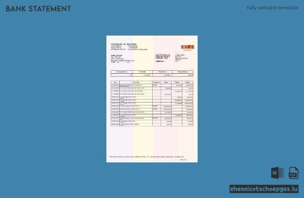 INDIEN IDFC First Bank Kontoauszug Word Version 2 Beispielvorschau